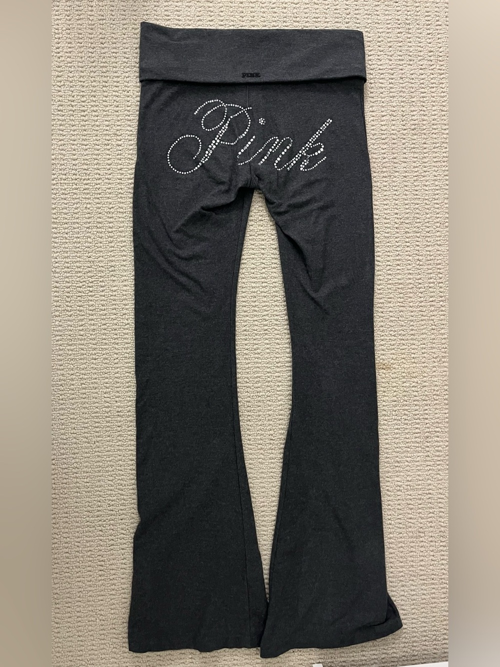 PINK Rhinestone Logo Waistband Yoga Pants - Black